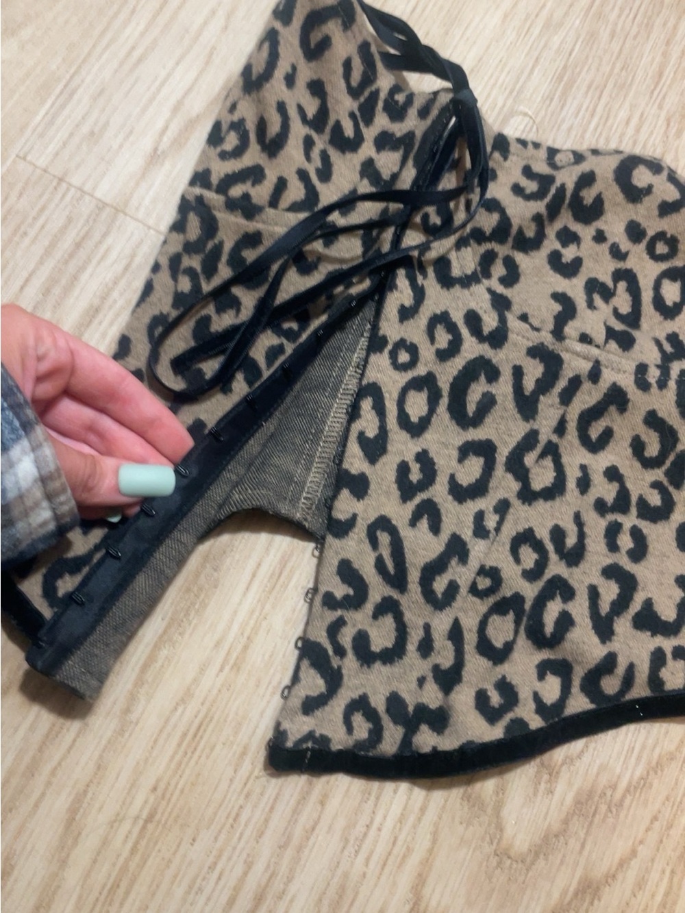 HYFVE Leopard Print Strapless Corset Top in Tan and Black